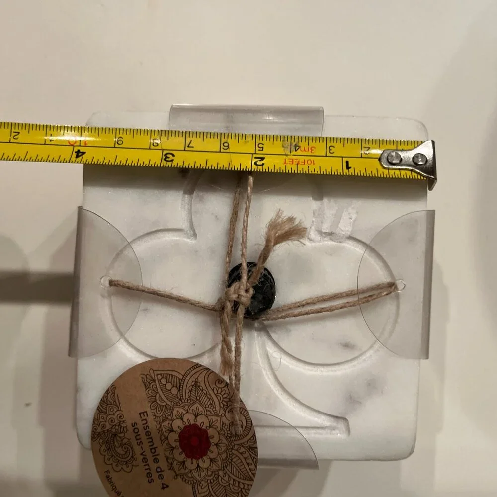 White Marble Coasters Set of 4 with Holder Gift Ready New‎